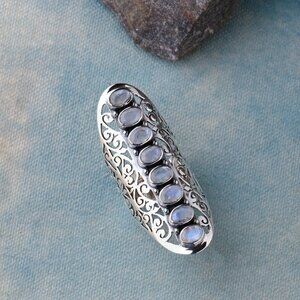 Moonstone Solid 925 Sterling Silver Filigree Ring Jewelry